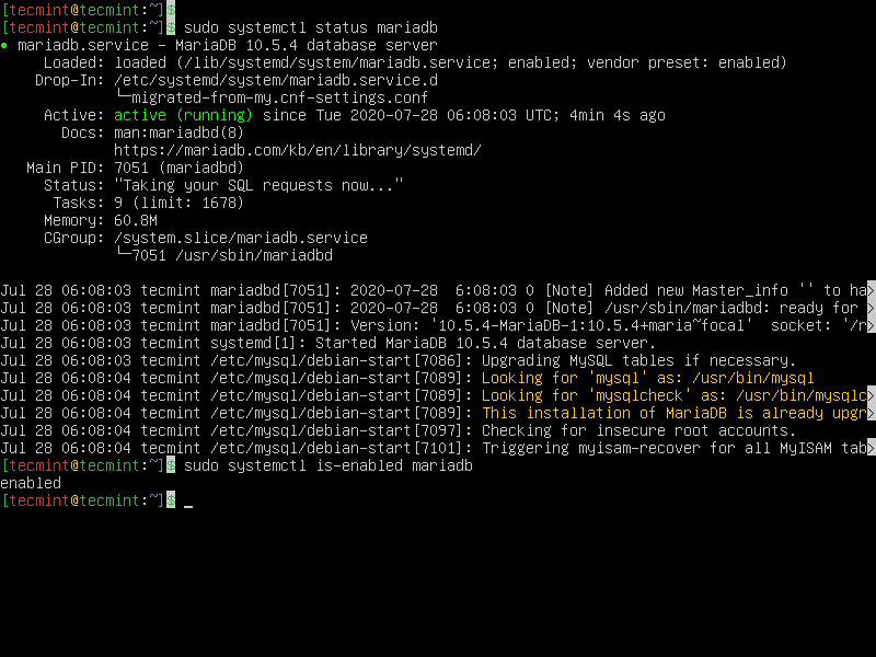 Verify MariaDB Status in Ubuntu