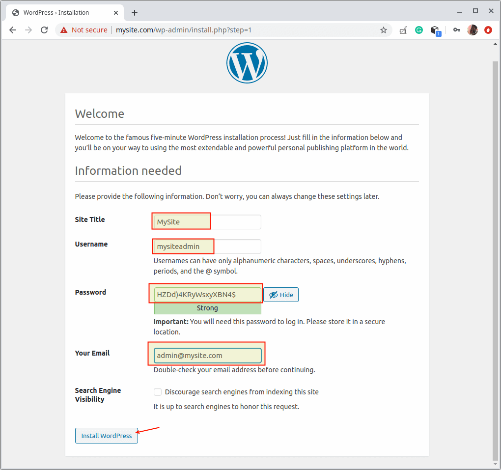 Add WordPress Site Details